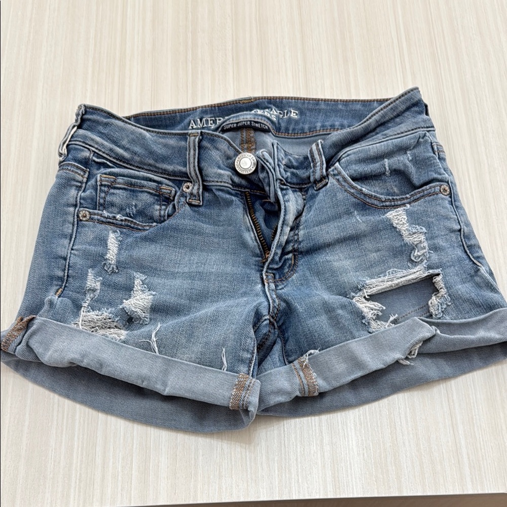 American Eagle Outfitters Blue Distressed Jean Shorts
